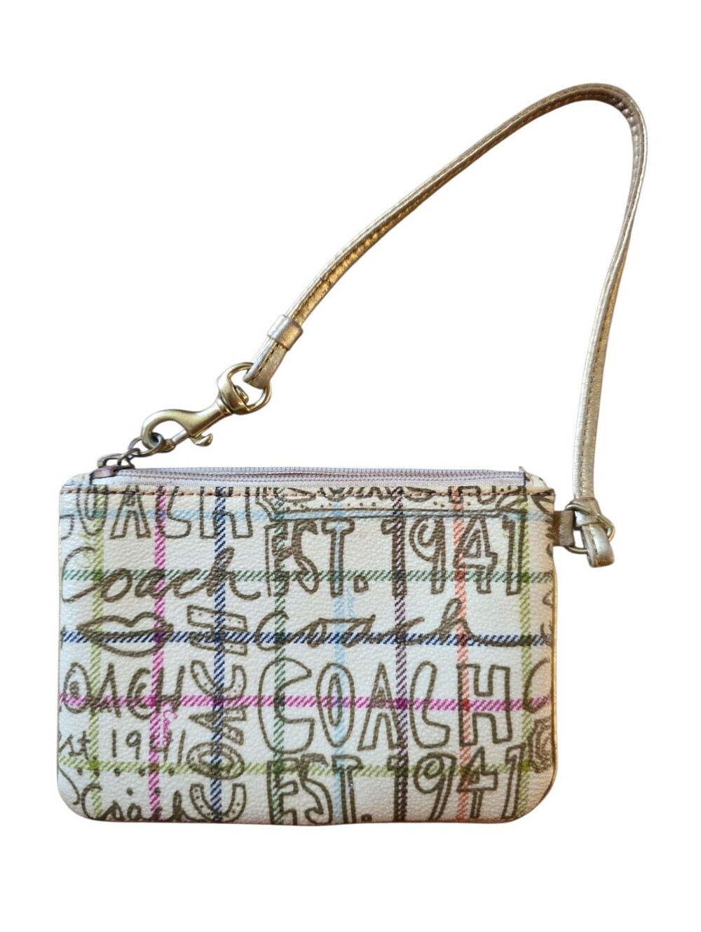 Coach Multicolor Signature Wristlet with Gold Strap